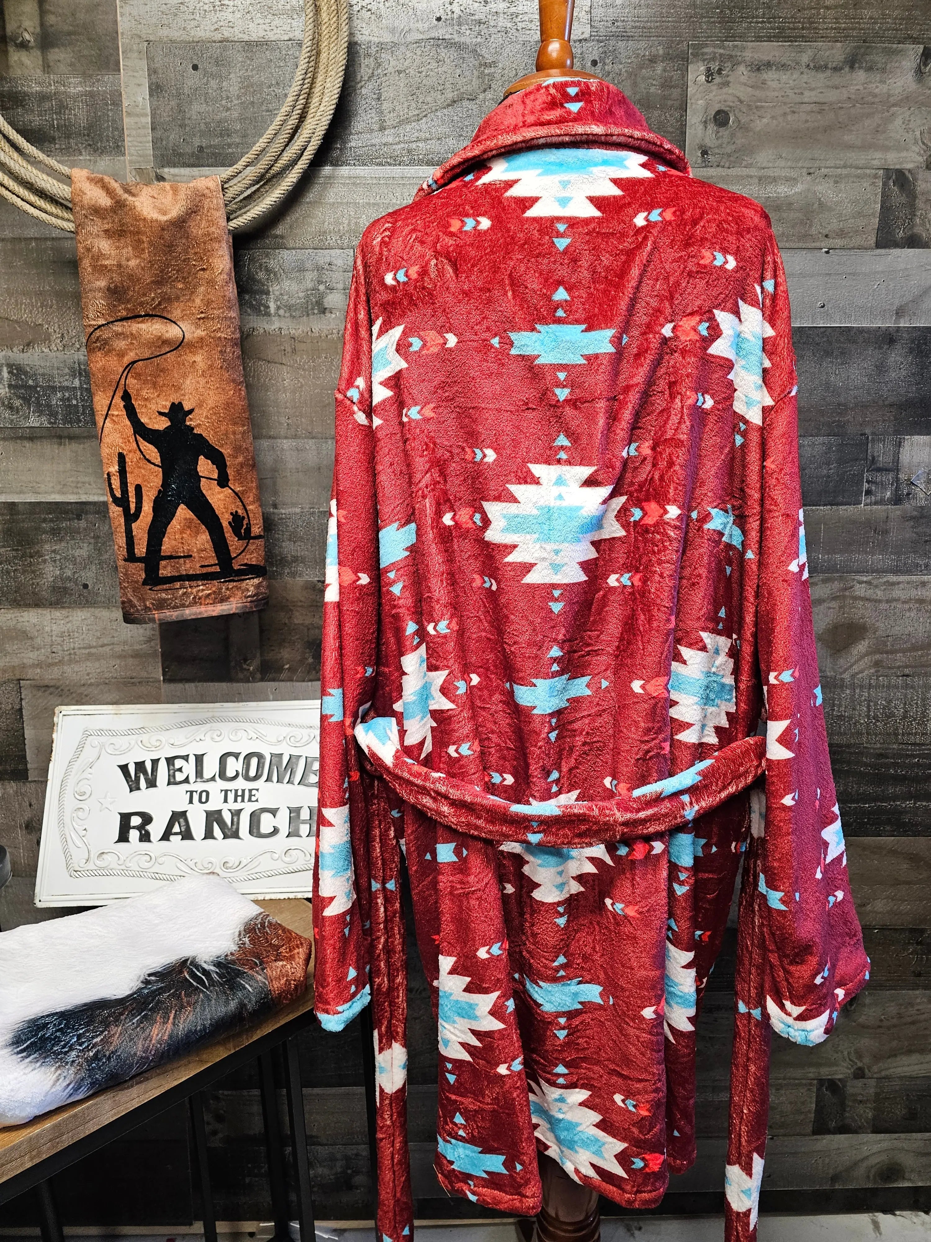 Burgundy Aztec Women's Western Bath Robe Baha Ranch Western Wear