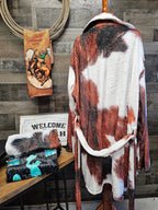 Cowhide Print Women's Western Bath Robe Baha Ranch Western Wear