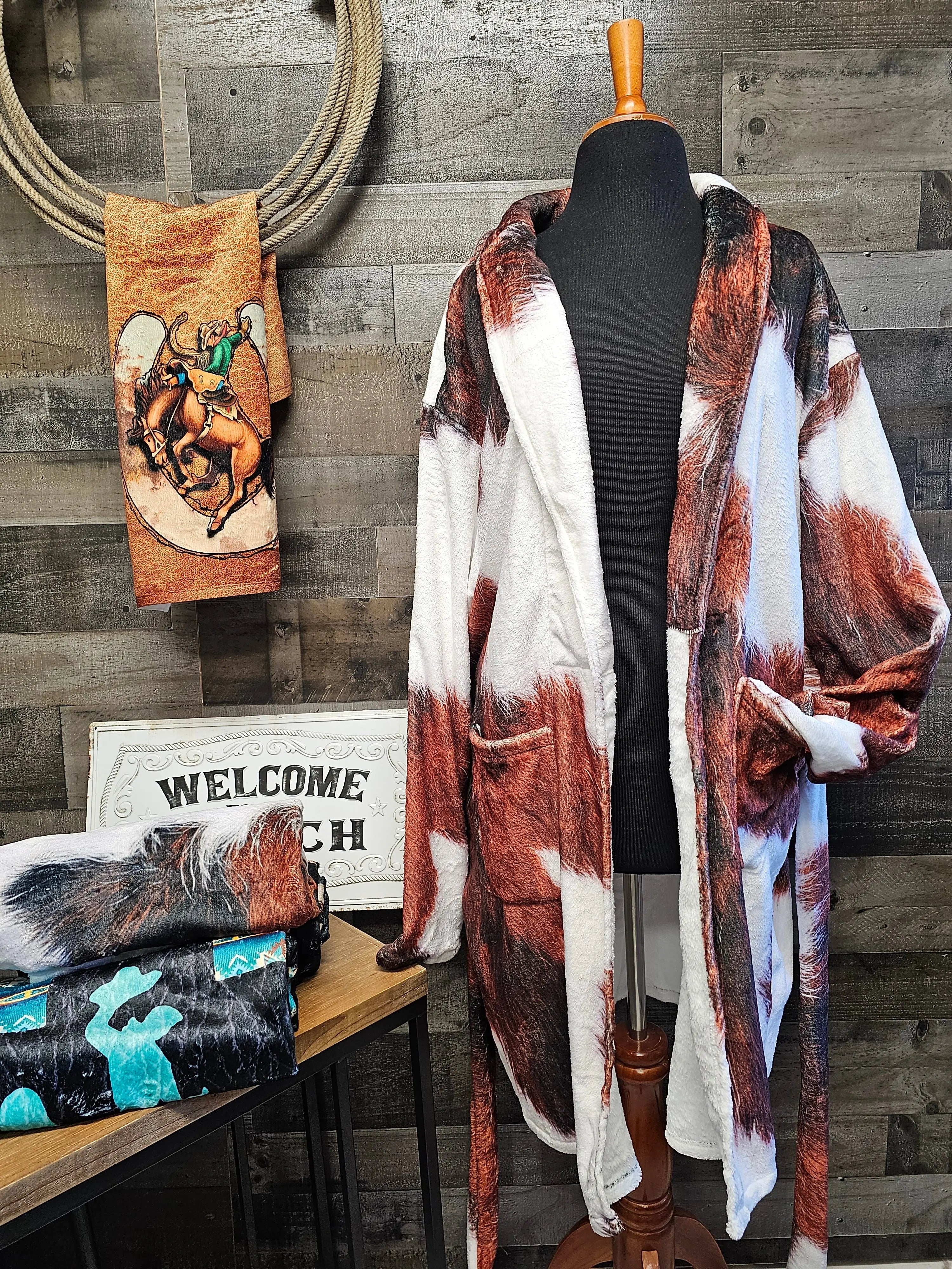Cowhide Print Women's Western Bath Robe Baha Ranch Western Wear