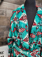 Teal Aztec Women's Western Bath Robe Baha Ranch Western Wear