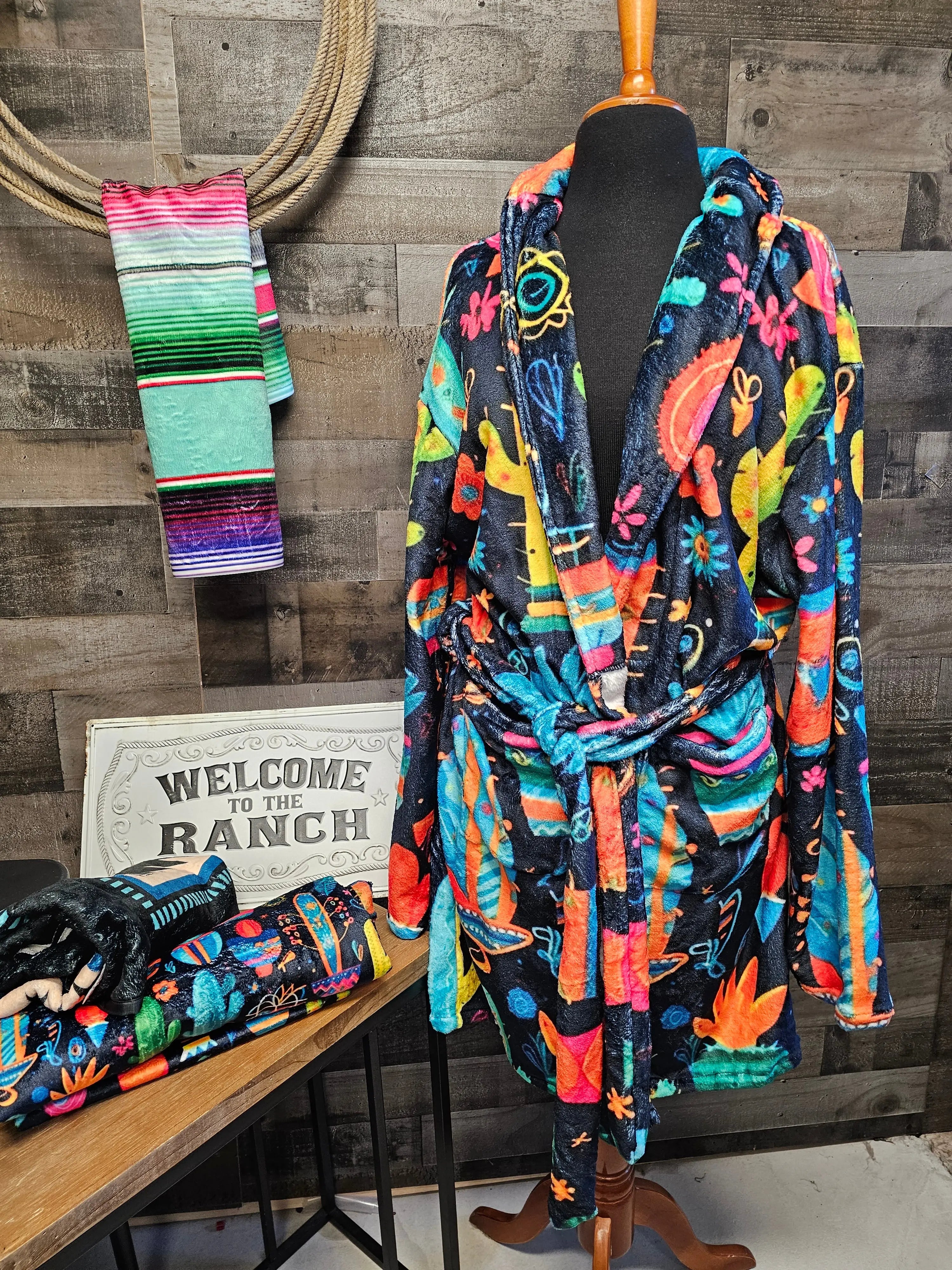 Crazy Cactus Lady Western Bath Robe Baha Ranch Western Wear