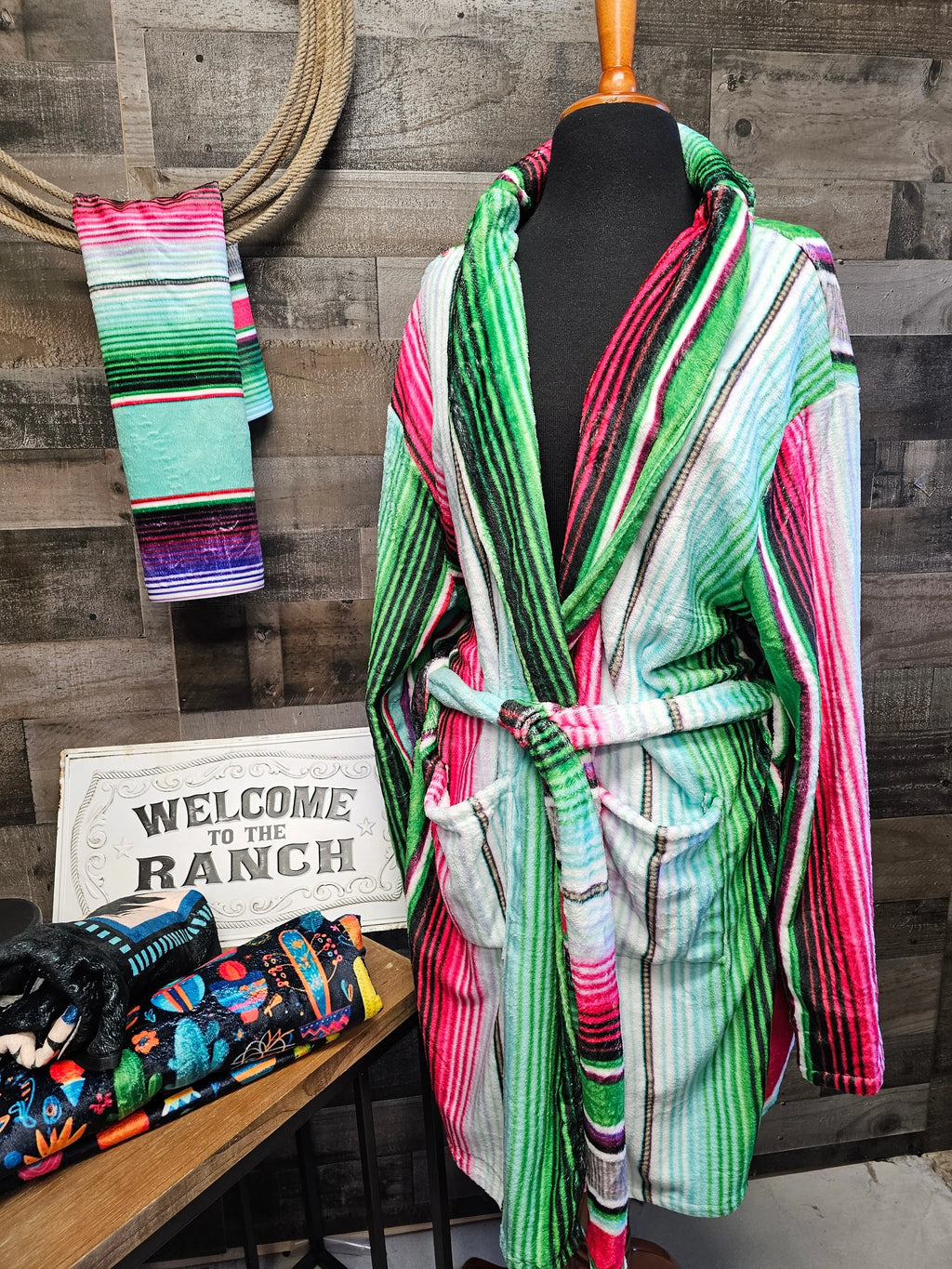 Turquoise Serape Women's Western Bath Robe Baha Ranch Western Wear