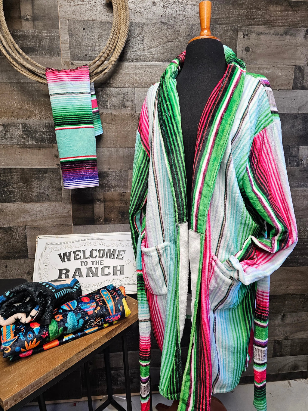 Turquoise Serape Women's Western Bath Robe Baha Ranch Western Wear