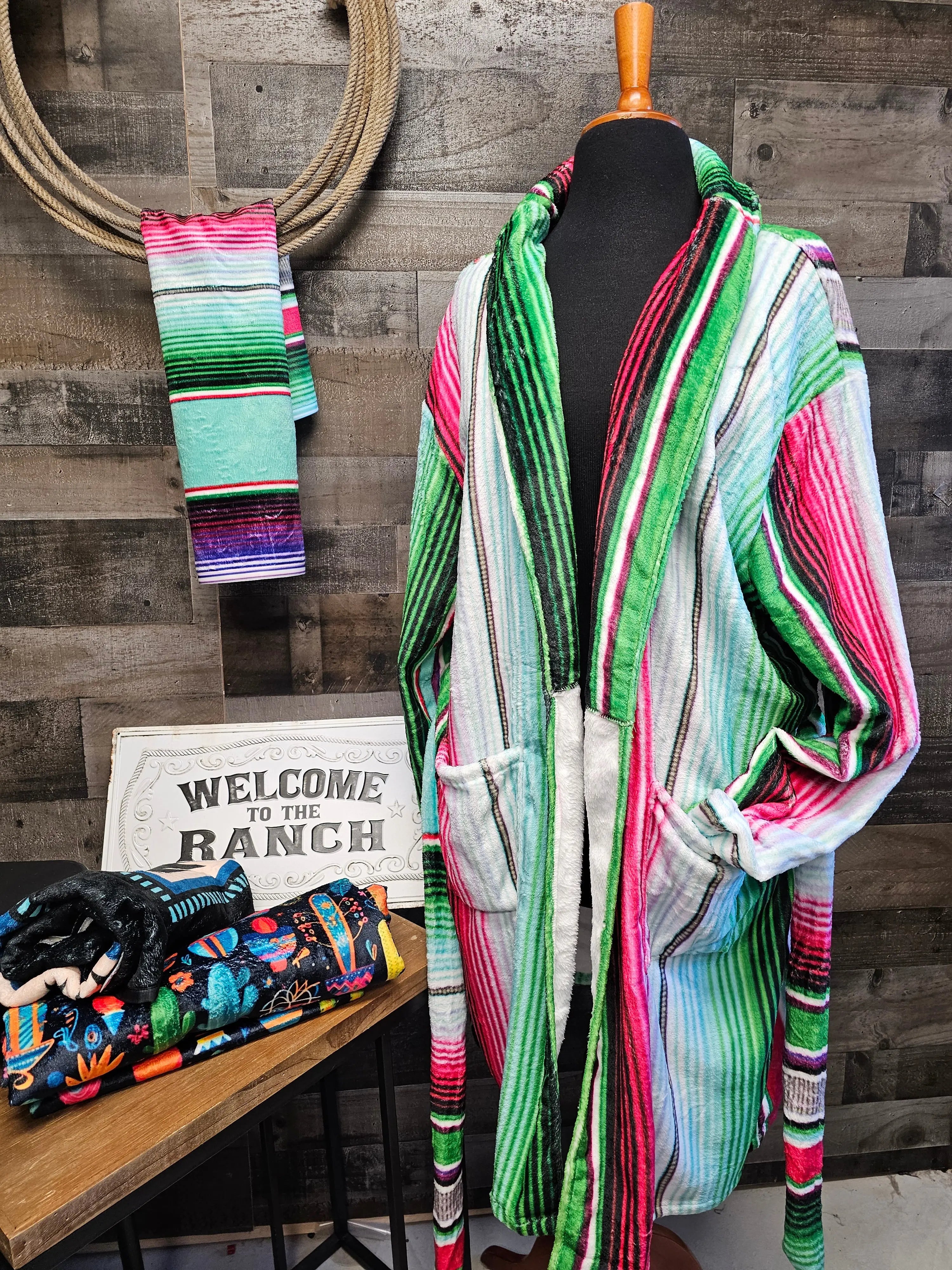 Turquoise Serape Women's Western Bath Robe Baha Ranch Western Wear