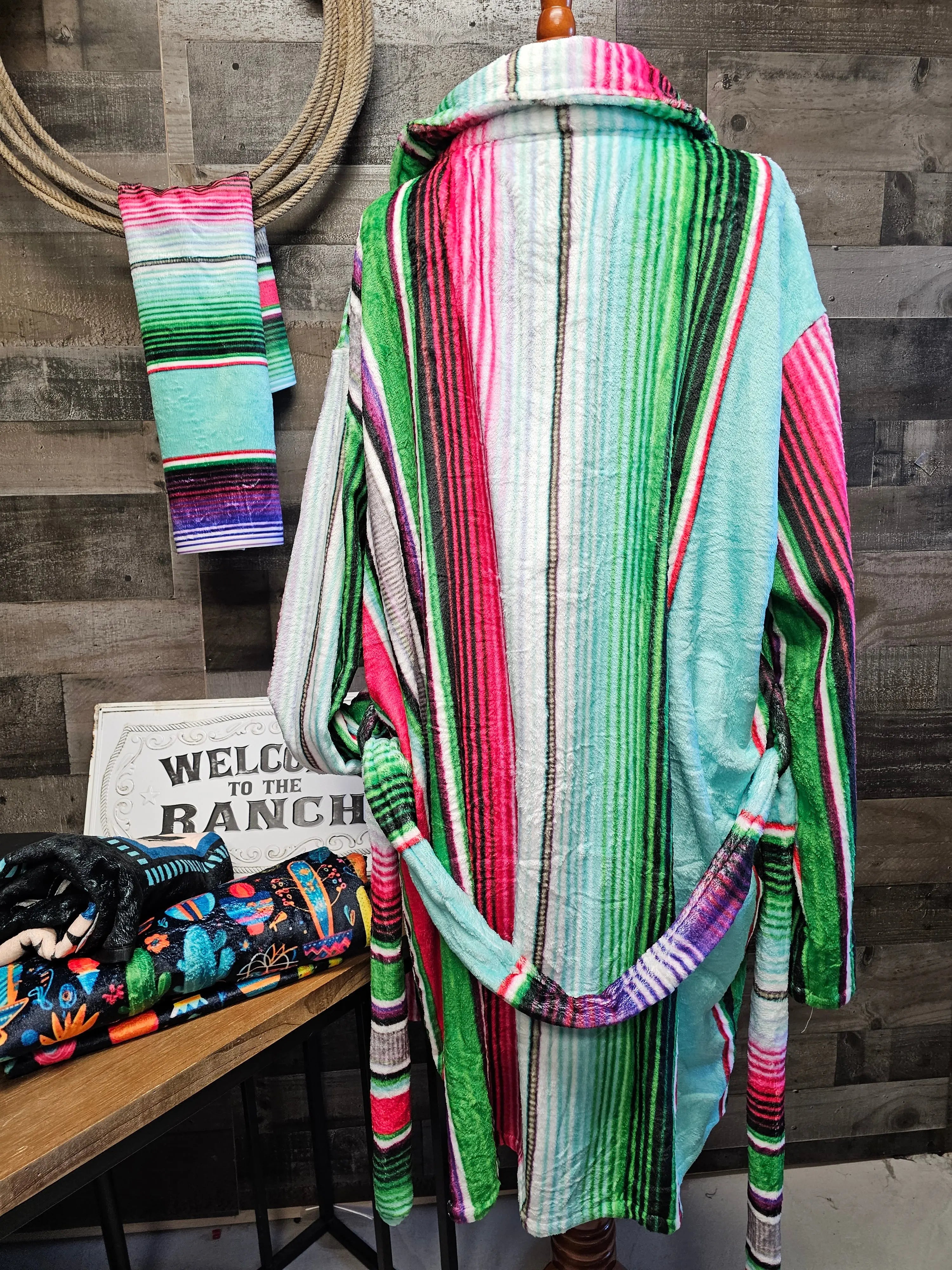 Turquoise Serape Women's Western Bath Robe Baha Ranch Western Wear