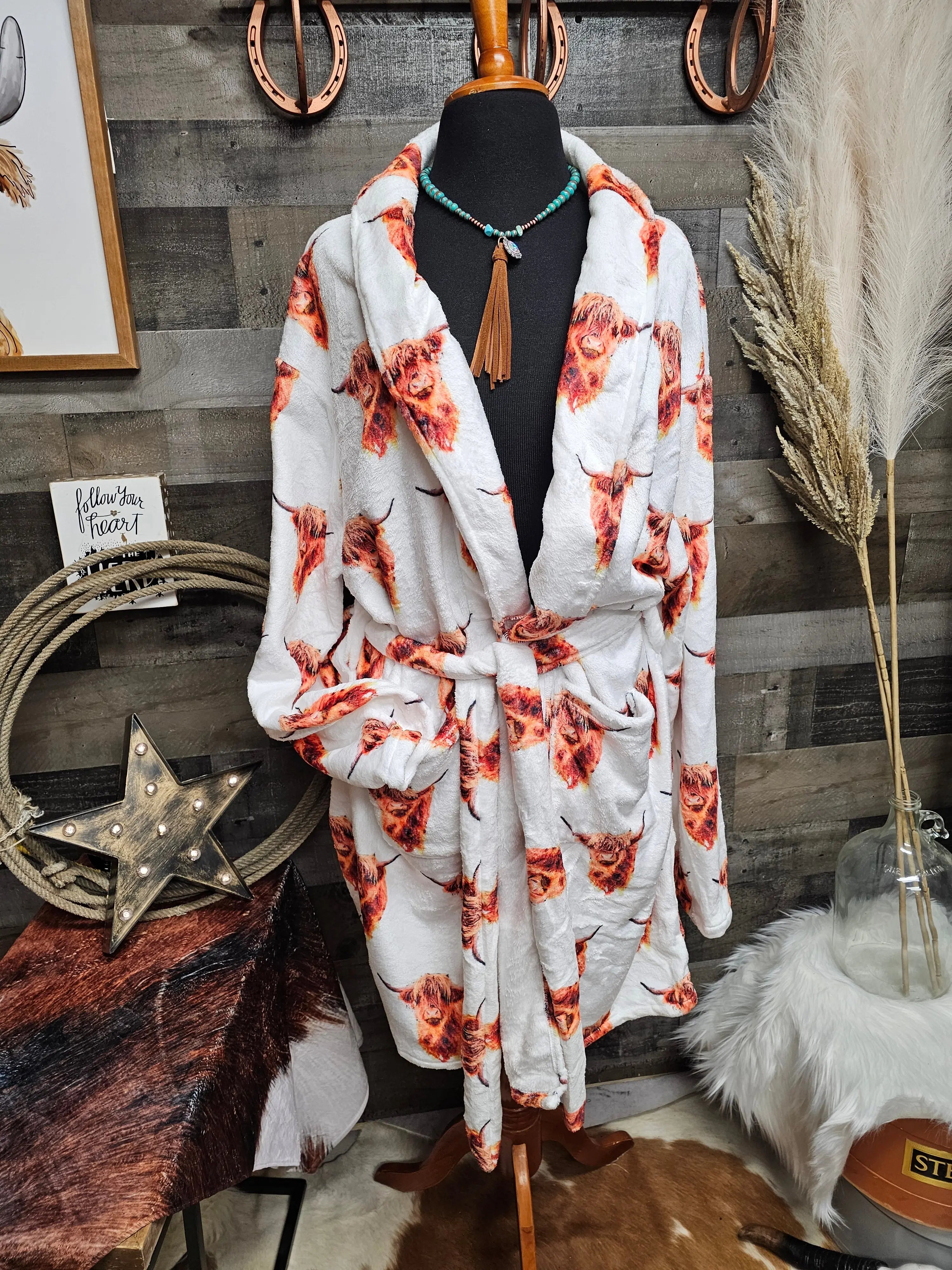 Highland Cow Women's Western Bath Robe Baha Ranch Western Wear