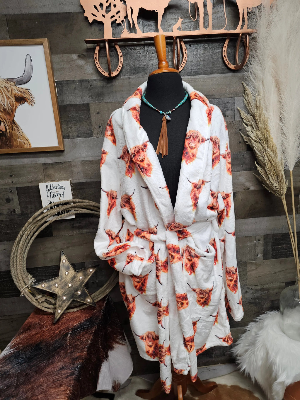 Highland Cow Women's Western Bath Robe Baha Ranch Western Wear