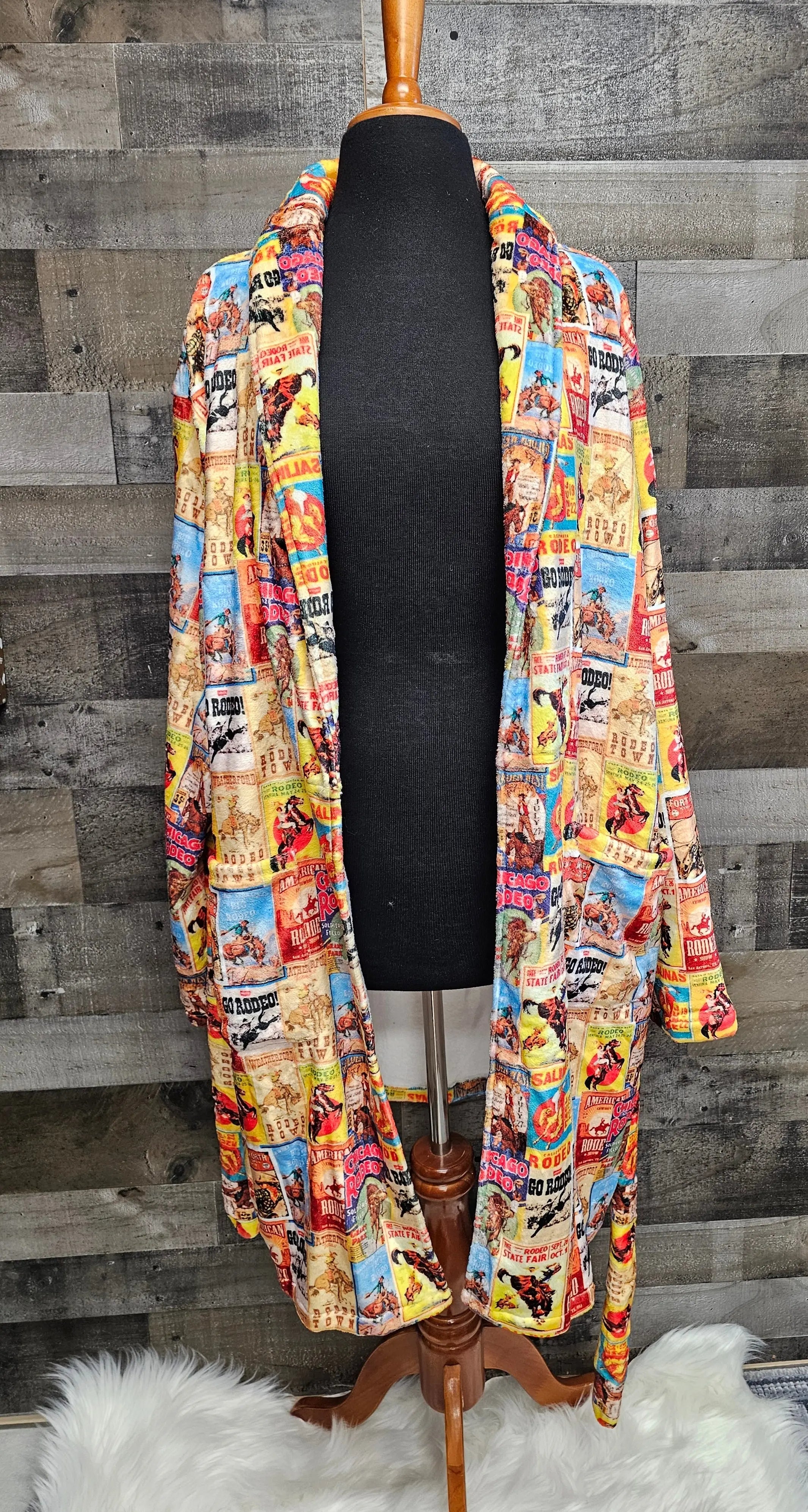 Vintage Rodeo Poster Women's Western Bath Robe Baha Ranch Western Wear