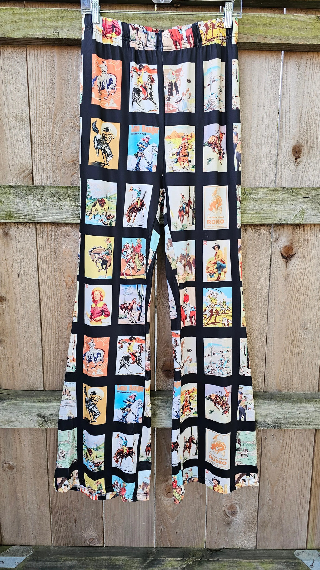Baha Ranch Vintage Cowboy Collage Western Flare Pants Baha Ranch Western Wear