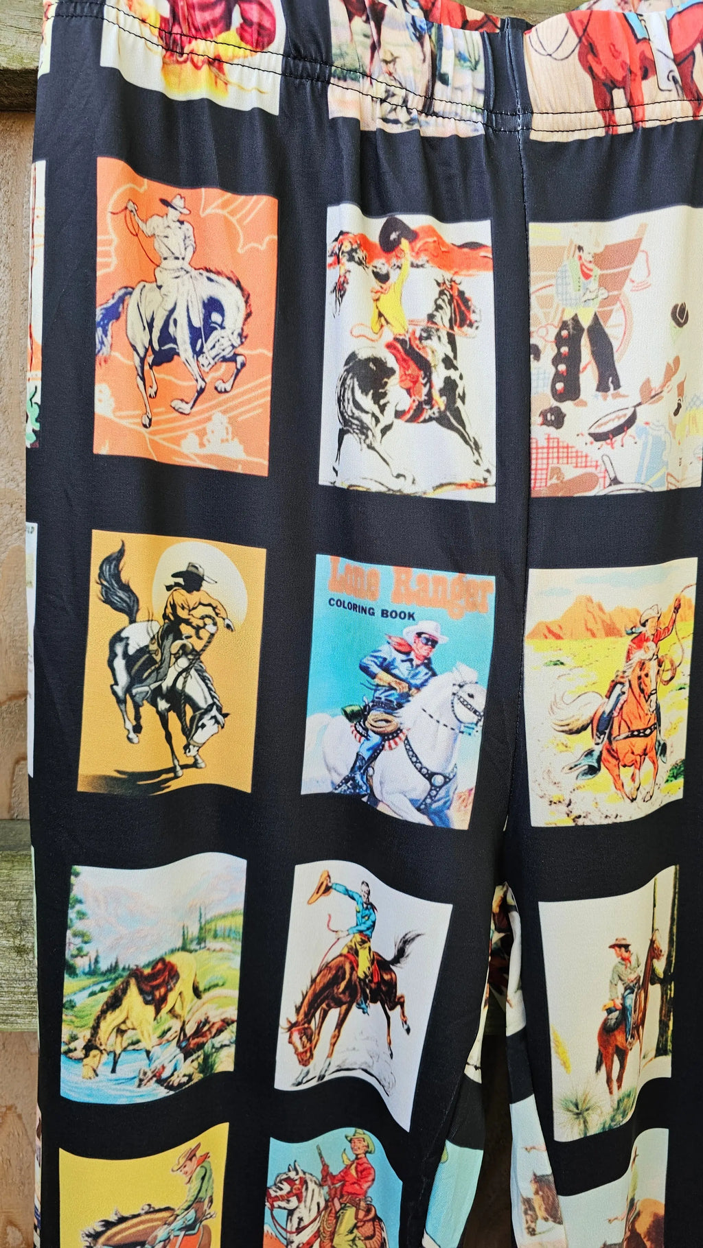 Baha Ranch Vintage Cowboy Collage Western Flare Pants Baha Ranch Western Wear