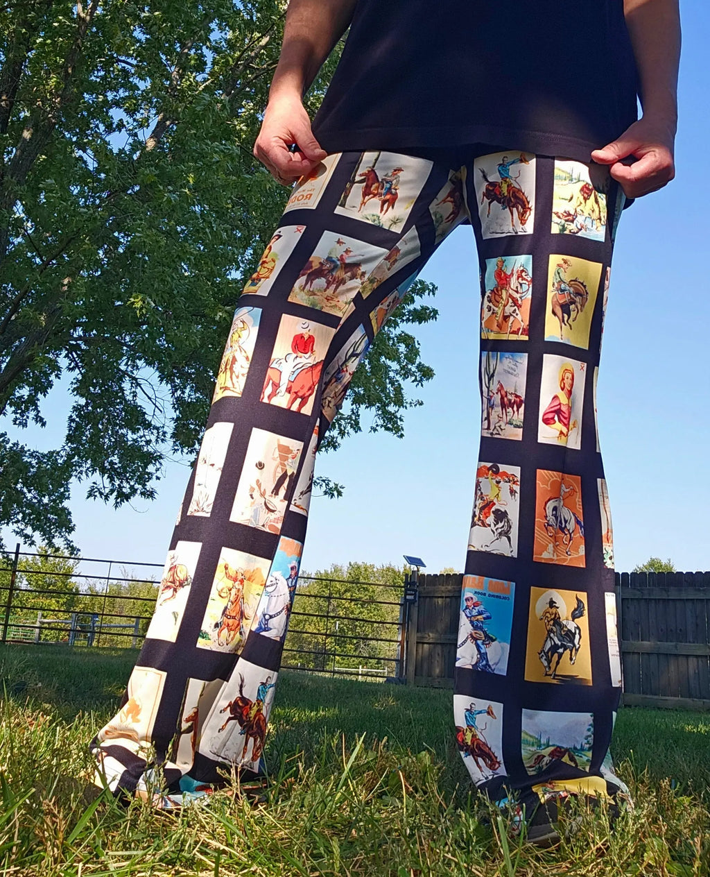 Baha Ranch Vintage Cowboy Collage Western Flare Pants Baha Ranch Western Wear