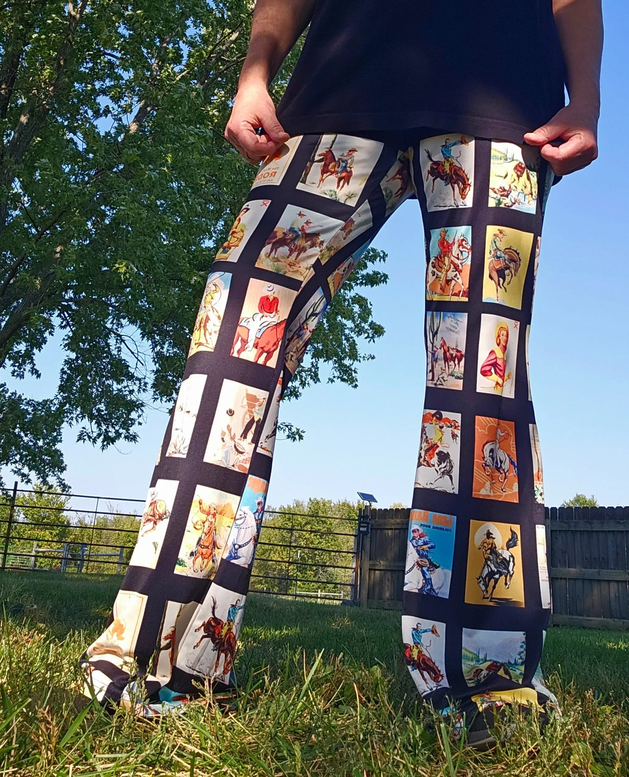 Baha Ranch Vintage Cowboy Collage Western Flare Pants Baha Ranch Western Wear