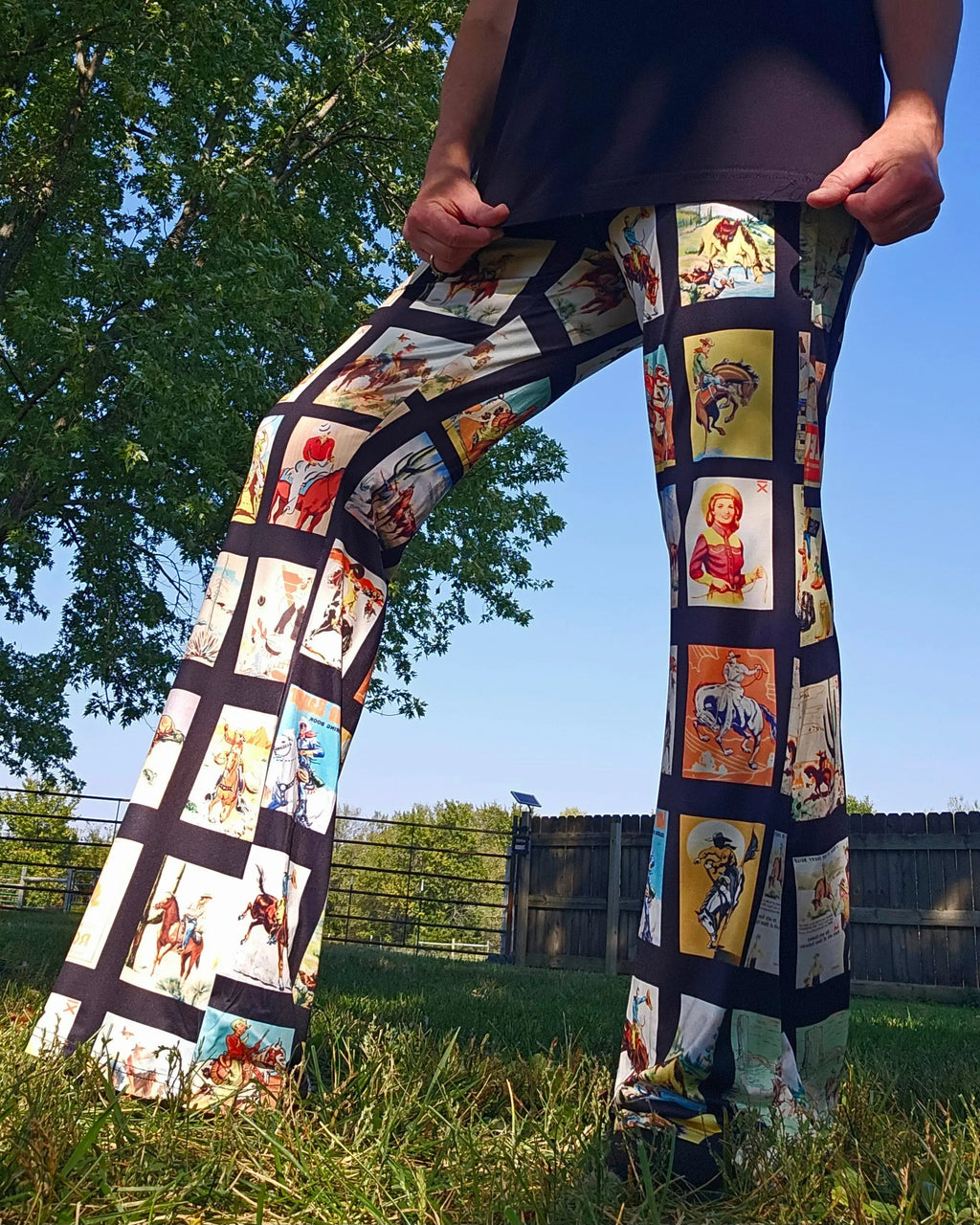 Baha Ranch Vintage Cowboy Collage Western Flare Pants Baha Ranch Western Wear