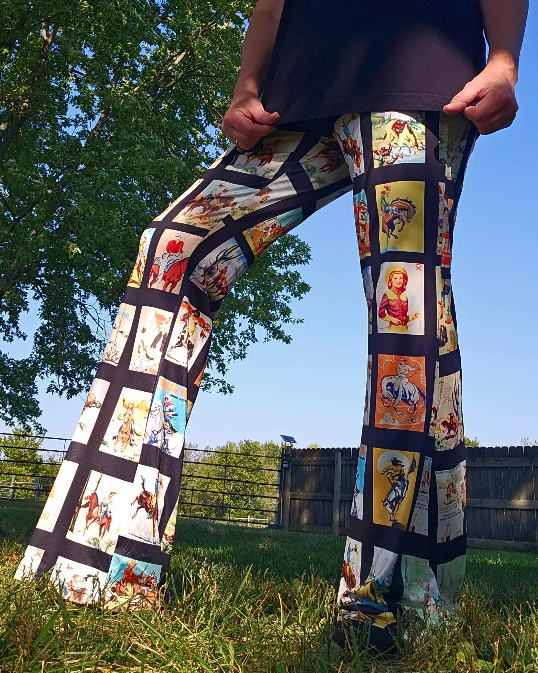 Baha Ranch Vintage Cowboy Collage Western Flare Pants Baha Ranch Western Wear