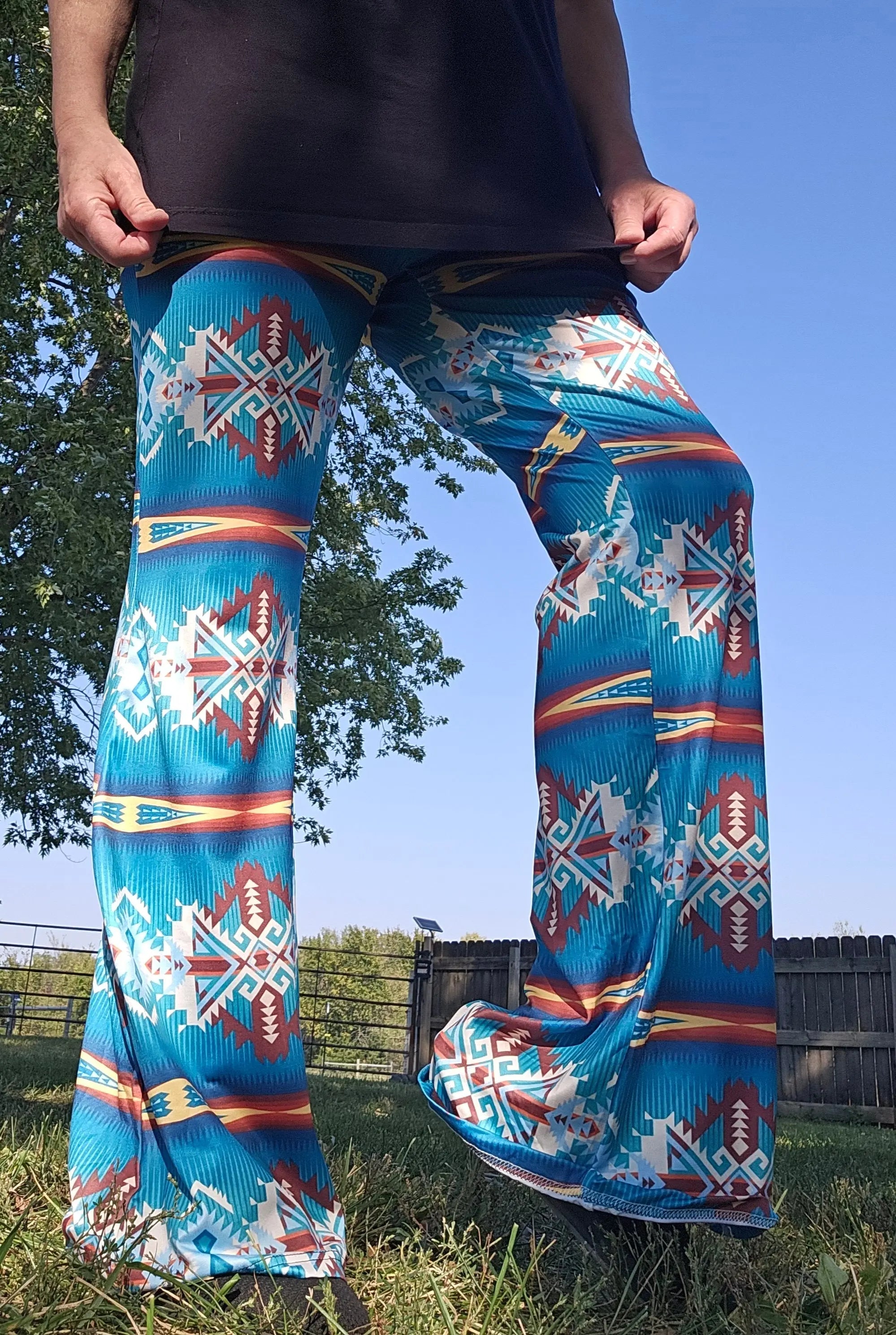 Baha Ranch Teal Aztec Flare Pants Baha Ranch Western Wear