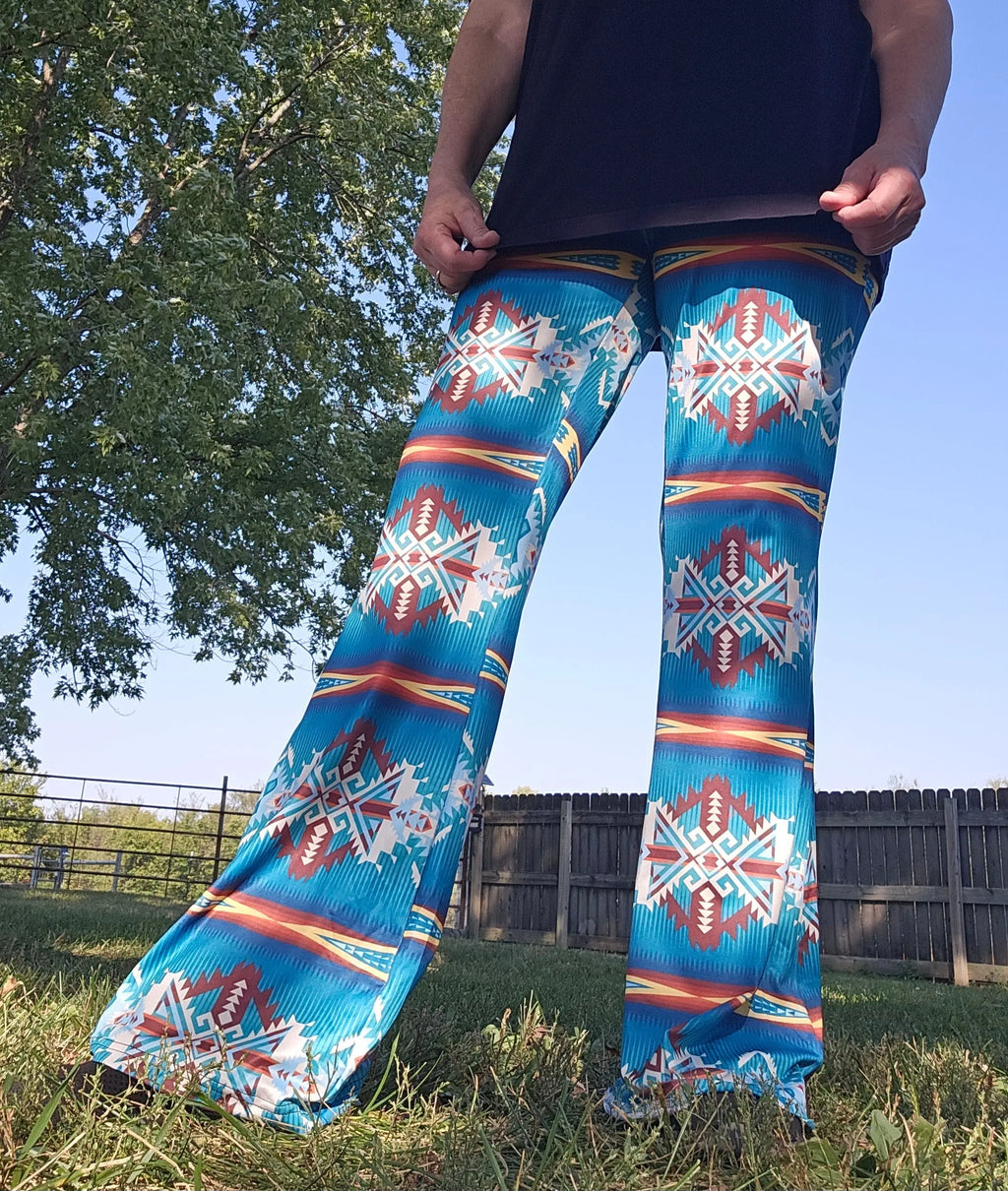 Baha Ranch Teal Aztec Flare Pants Baha Ranch Western Wear