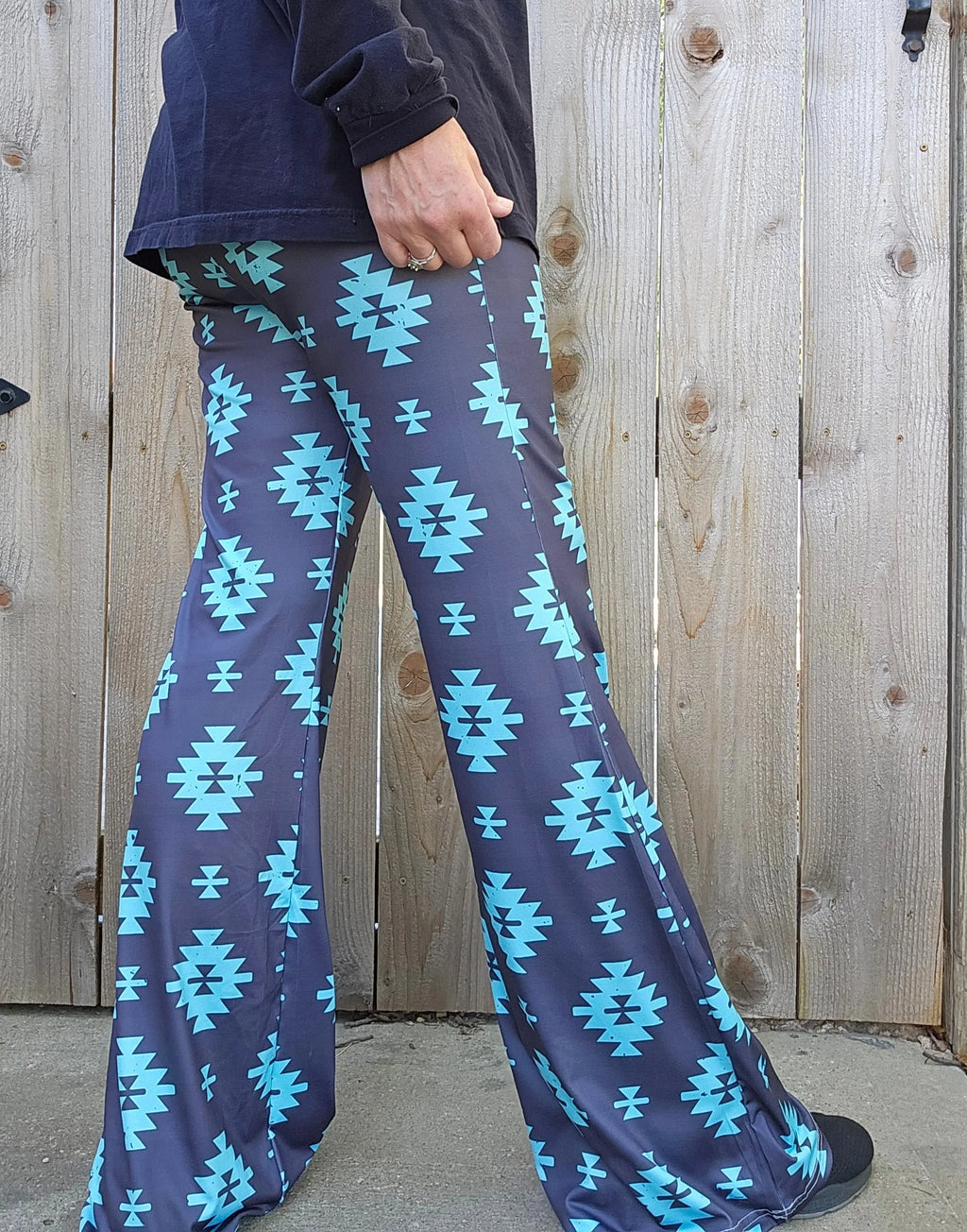 Baha Ranch Charcoal Turquoise Aztec Flare Pants Baha Ranch Western Wear