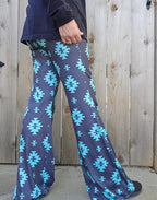Baha Ranch Charcoal Turquoise Aztec Flare Pants Baha Ranch Western Wear