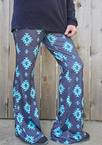 Baha Ranch Charcoal Turquoise Aztec Flare Pants Baha Ranch Western Wear
