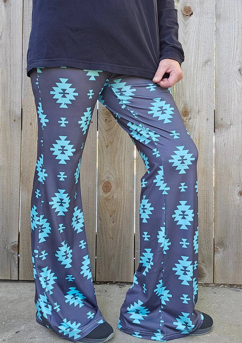 Baha Ranch Charcoal Turquoise Aztec Flare Pants Baha Ranch Western Wear
