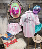 Baha Ranch Retro Pop Western Wild West Pink Pin Stripe Satin Pajamas Baha Ranch Western Wear