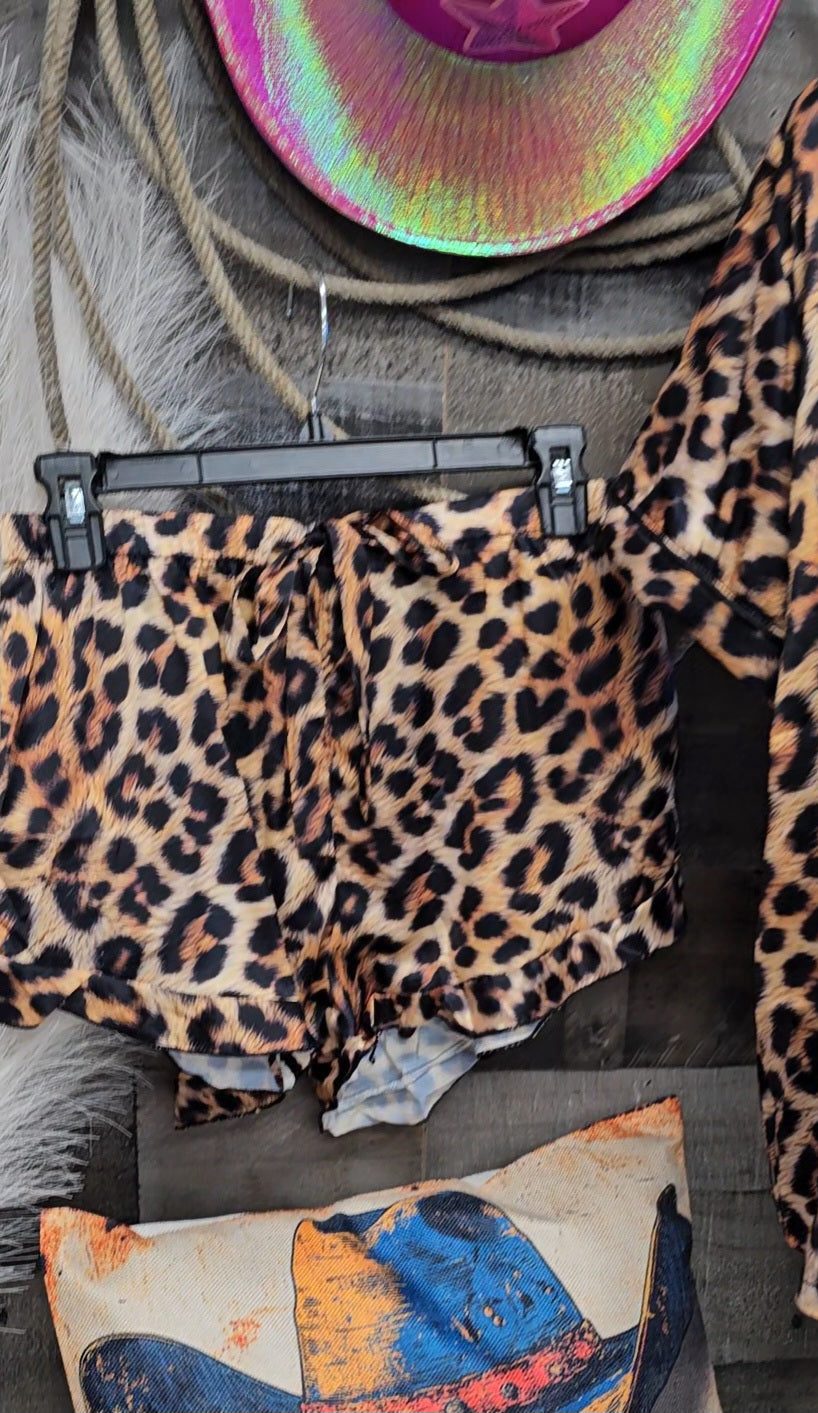 Baha Ranch Retro Pop Western Leopard Cowgirl Satin Pajamas Baha Ranch Western Wear