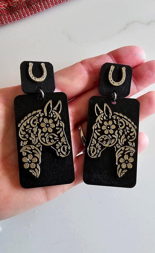 3D Print Horse Equestrian Western Earrings Made in America choice of colors Baha Ranch Western Wear