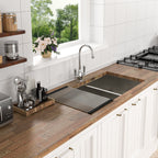 Brushed Nickel Undermount Double Bowl Kitchen Sink 33 x 19 in 16 Gauge Stainless Steel with 9 Inch Deep Basin
