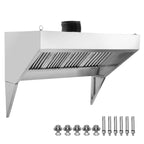Commercial Exhaust Hood, 8FT Food Truck Hood Exhaust, 201 Stainless Steel Concession Trailer Hood with 4 Detachable U-shaped Grid Oil Filter Mesh, Rust Resistant Vent Hood for Kitchen Restaurant