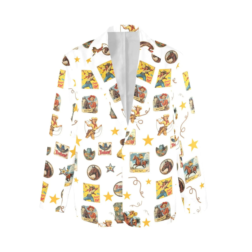 Baha Ranch Vintage Cowgirl Collage Women's Western Blazer in White Baha Ranch Western Wear