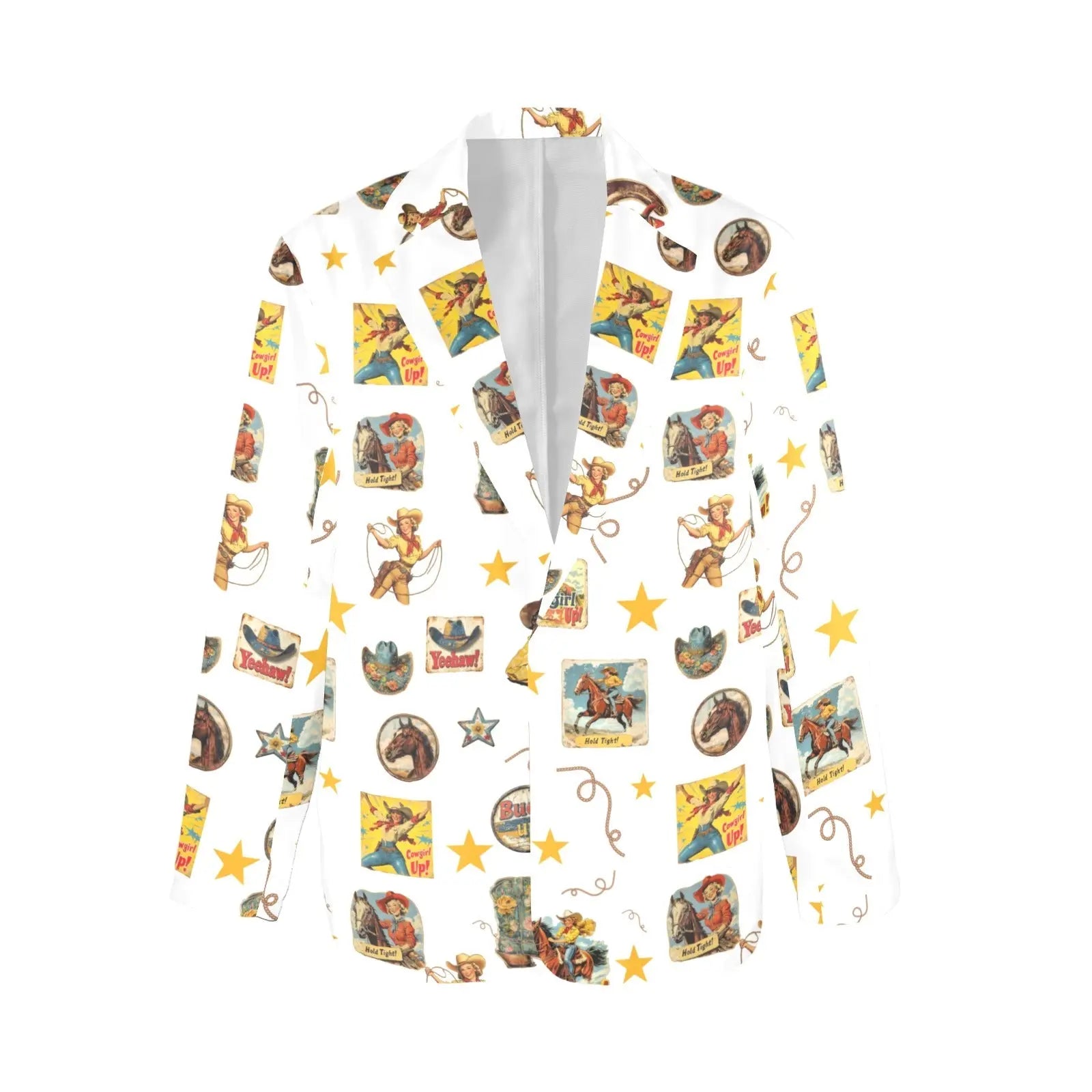 Baha Ranch Vintage Cowgirl Collage Women's Western Blazer in White Baha Ranch Western Wear