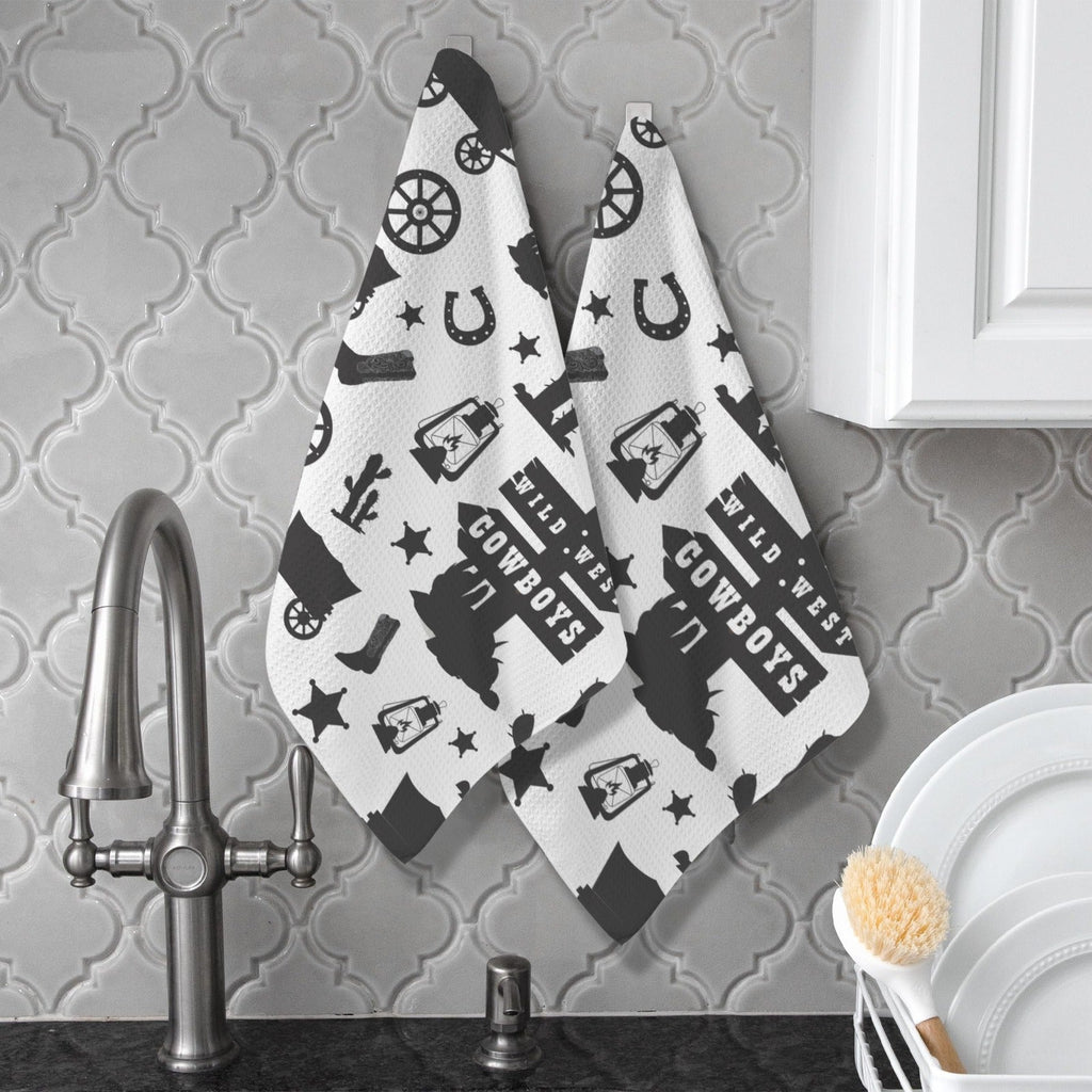 Wild West Cowboys Set of 2 Dish Towels Made in America Baha Ranch Western Wear