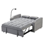 Modern Velvet Loveseat Futon Sofa Couch with Pullout Bed, Adjustable Backrest, Toss Pillows, Light Gray