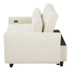 Modern Convertible Pull-out Sofa Bed with USB Ports and Pillows, Beige Corduroy, 57.48 inches