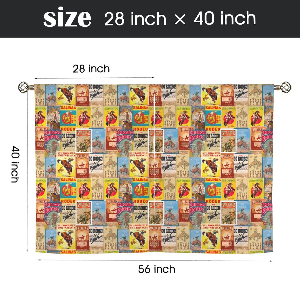 Vintage Rodeo Window Curtain 28"x40" (2-Piece) Made in America Baha Ranch Western Wear