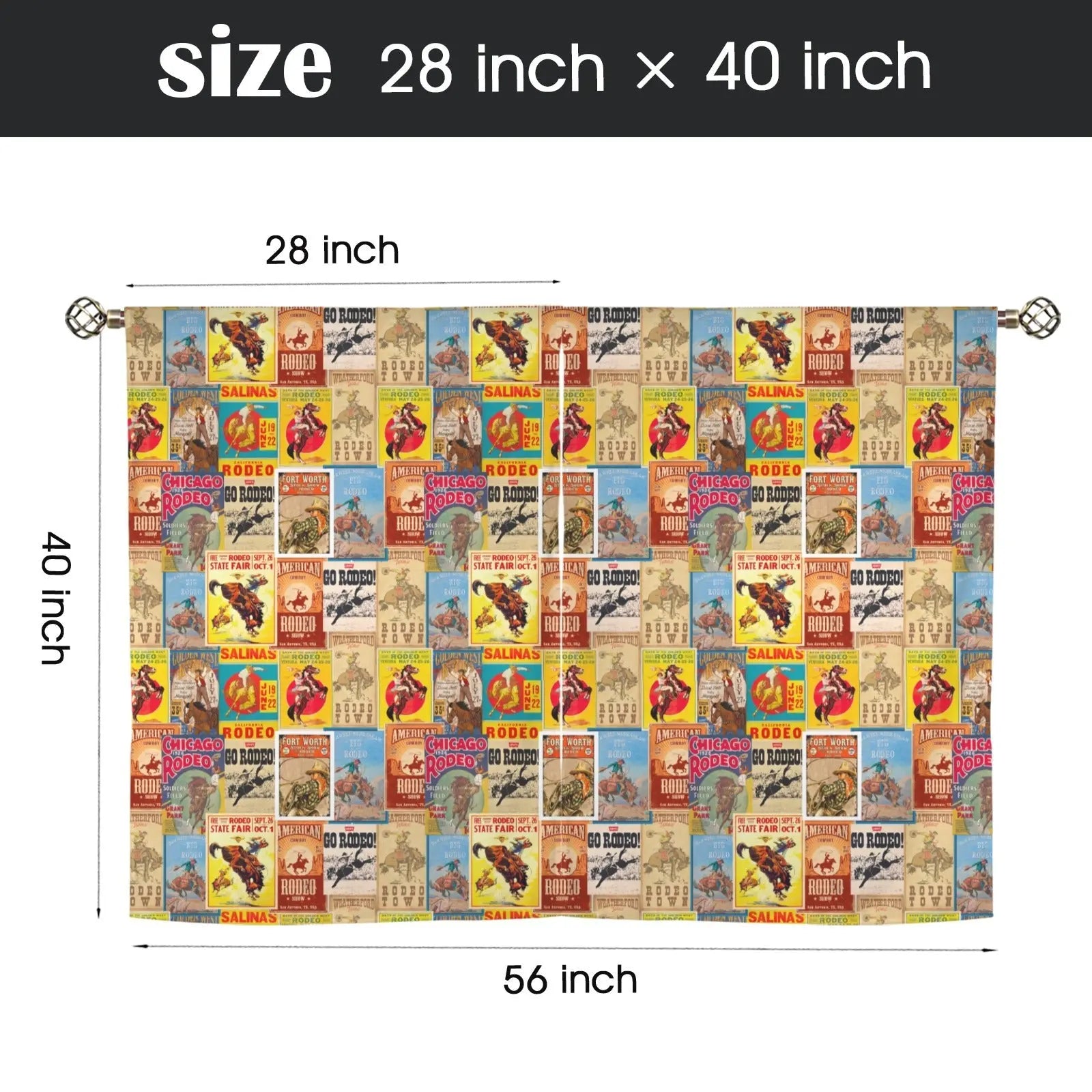 Vintage Rodeo Window Curtain 28"x40" (2-Piece) Made in America Baha Ranch Western Wear