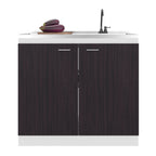 Salento Freestanding Sink, Double Door Cabinet, Two Shelves, White / Black Wengue