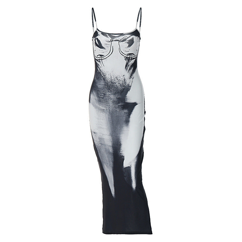 Low-cut Buttock Back Slit Suspender Dress