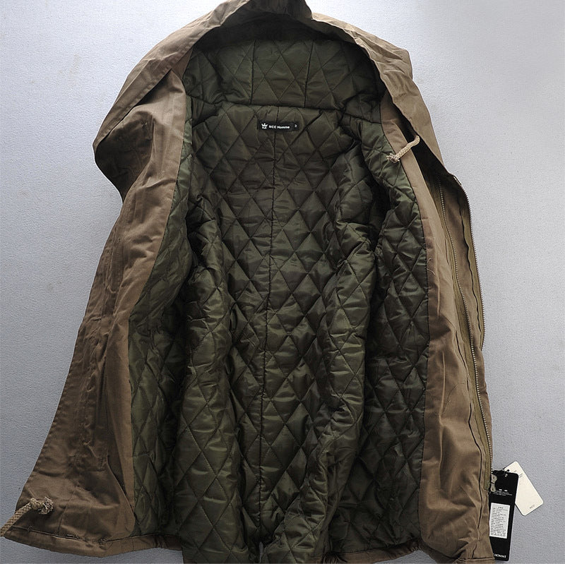 Men's plus plus size Winter hooded mid-length cotton coat