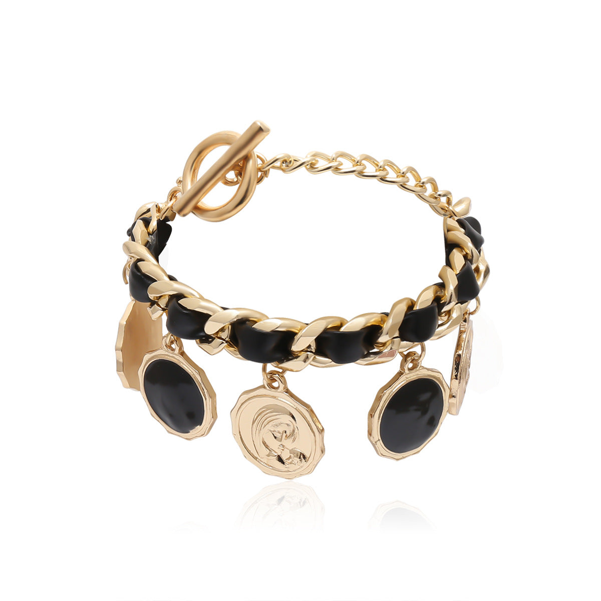 Portrait relief tassel pendant bracelet