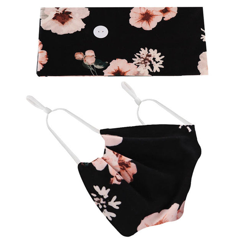 Button headband mask headscarf hair accessory 2-piece set