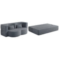 Modern Floor Sofa, with 2 Pillows, Convertible Teddy Fabric Foam Filled Bed, 15 inch Full Size Folding Mattress, Suitable for Living Room, Guest room, Game Room, Grey