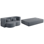 Modern Floor Sofa, with 2 Pillows, Convertible Teddy Fabric Foam Filled Bed, 15 inch Full Size Folding Mattress, Suitable for Living Room, Guest room, Game Room, Grey
