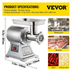 Commercial Meat Grinder,550LB/h 1100W Electric Meat Grinder, 220 RPM Heavy Duty Stainless Steel Industrial Meat Mincer w/2 Blades, Grinding Plates & Stuffing Tubes