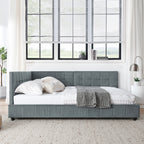 Velvet Grey Full Size Upholstered Tufted Bed Frame with Backrest and Armrests, 80.5''*59''*30.5''