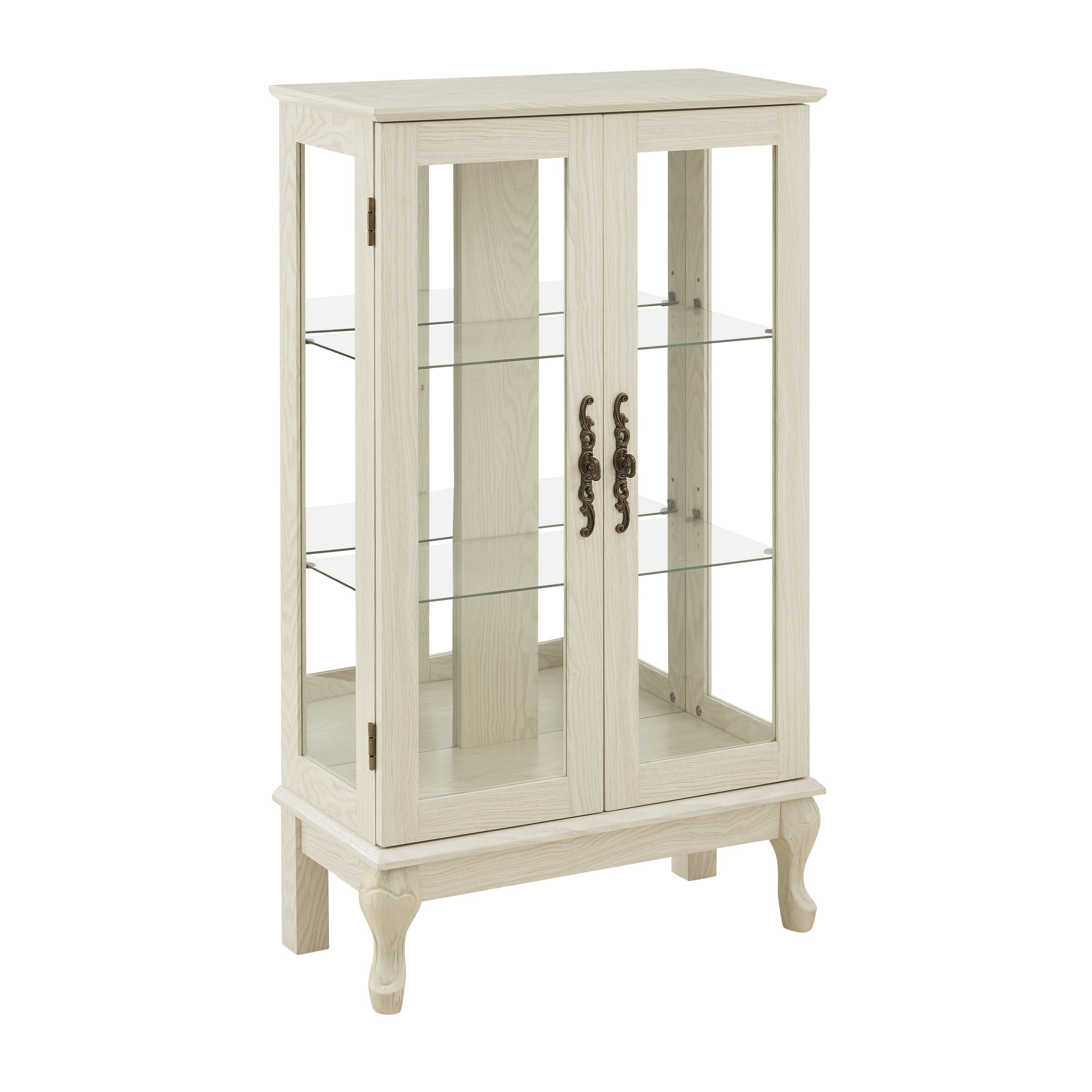 2 Doors Curio Cabinet with Tempered Glass Doors, Curio Cabinets with Mirrored Back Panel and Adjustable Shelves, Lighted Display Cabinet for Home, Office Light Bulb Included White