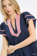Umgee Linen Ruffle Sleeve Top