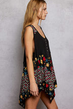 POL Round Neck Ribbed Tank with Woven Print Patch