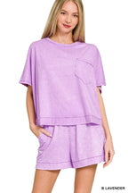 Zenana Acid Washed Oversized Top & Shorts Set