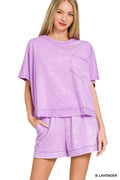 Zenana Acid Washed Oversized Top & Shorts Set
